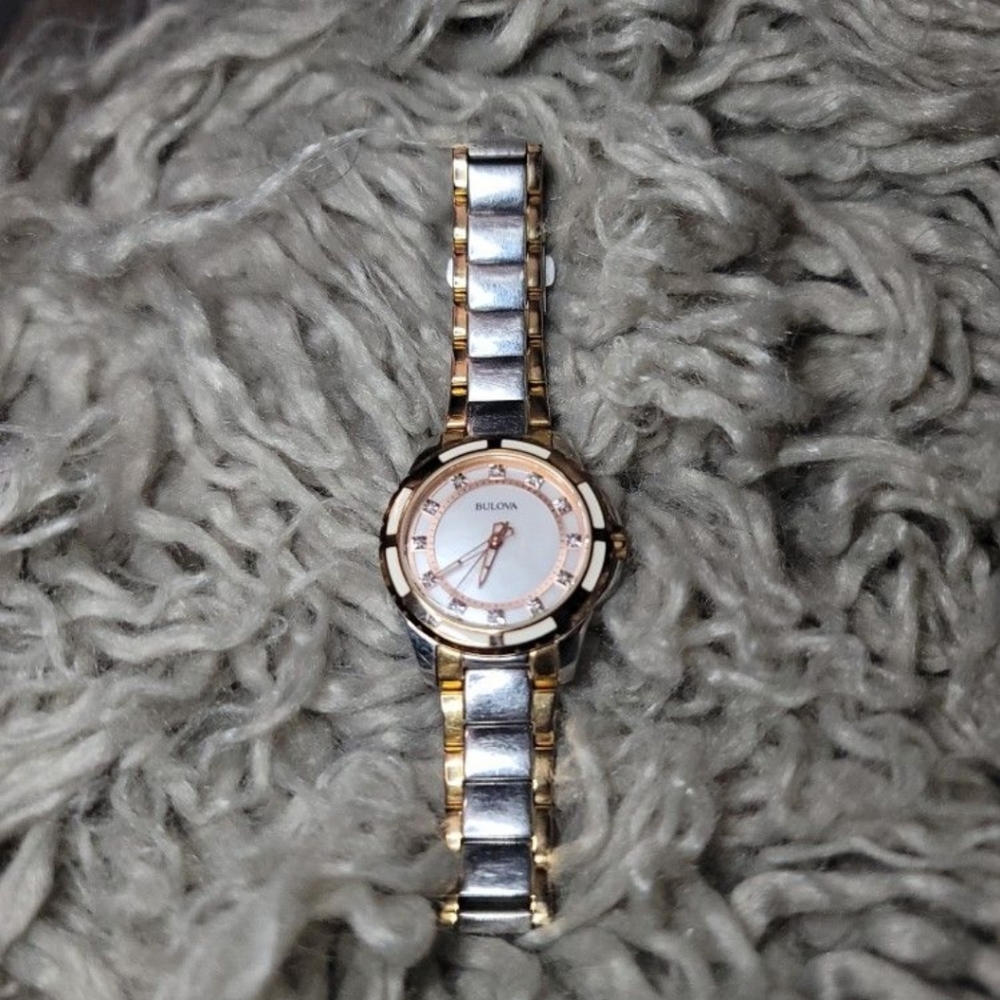 Bulova Rose & Silver Diamond Watch